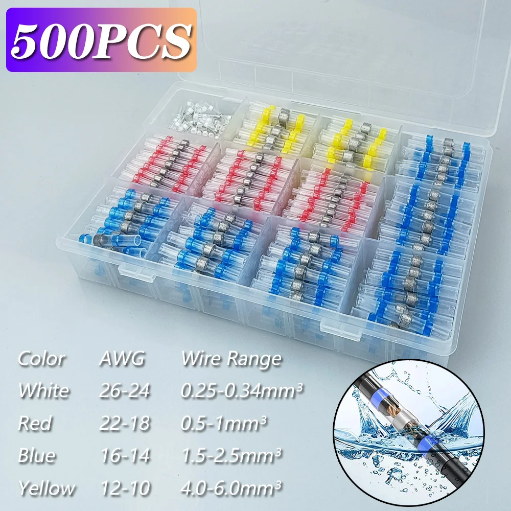 

1000/50Pcs Heat Shrink Butt Crimp Terminals Waterproof Solder Seal Electrical Connectors Wire Cable Splice Kit Automotive Marine