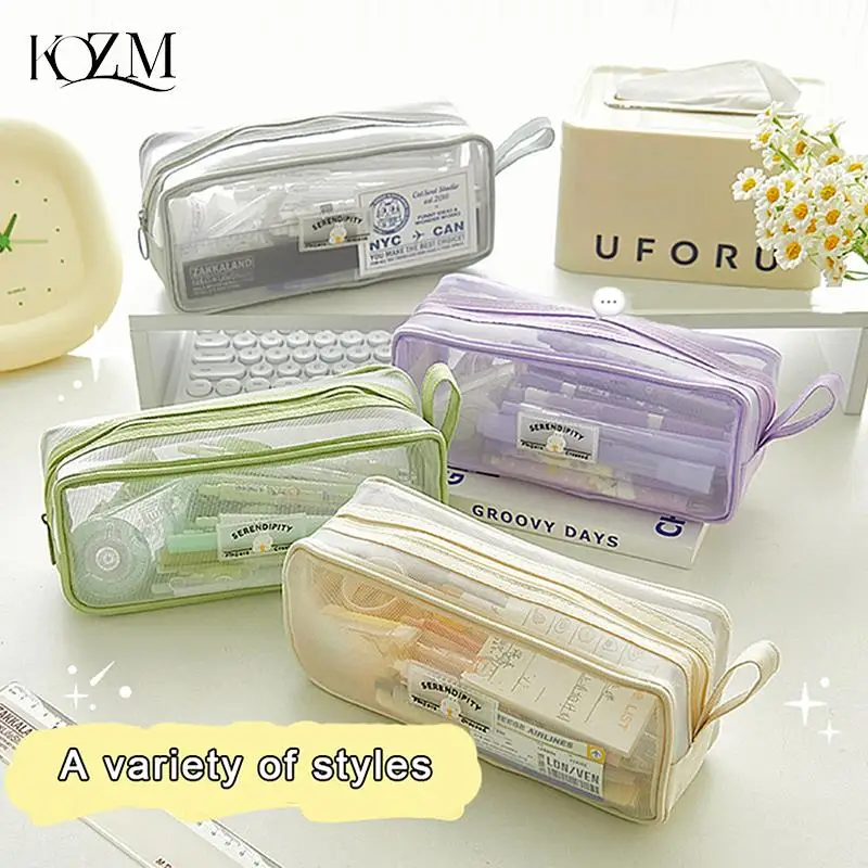 Case Transparent Color Pouch Cosmetics Bag Multifunction Pencil Pouch Student Stationery