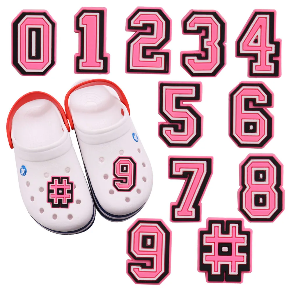 

Good Quality 1pcs PVC Shoe Charms Pink White Arabic Numerals Accessories Kid Shoe Ornament Fit Croc Jibz DIY Party Gift
