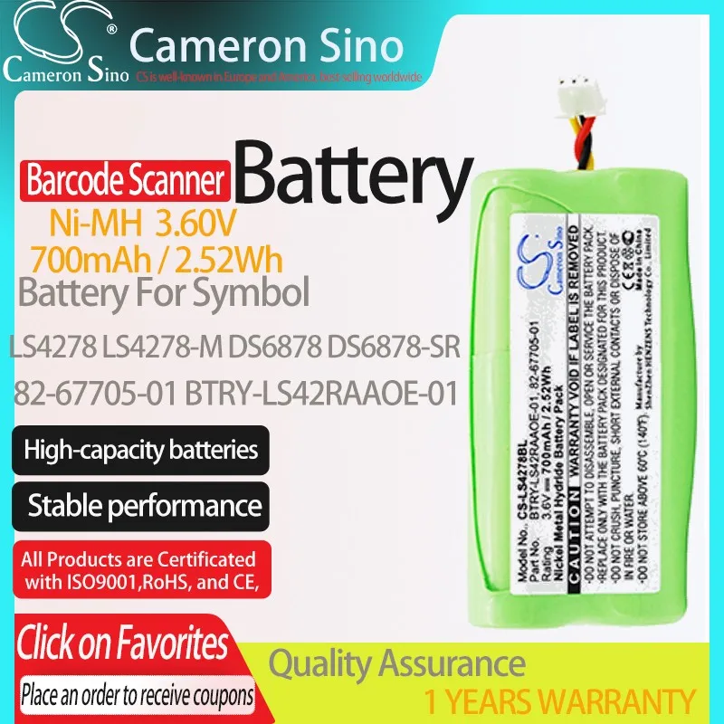 

CS Battery for Symbol LS4278 LS4278-M DS6878 DS6878-SR fits 82-67705-01 BTRY-LS42RAAOE-01 Barcode Scanner battery 700mAh