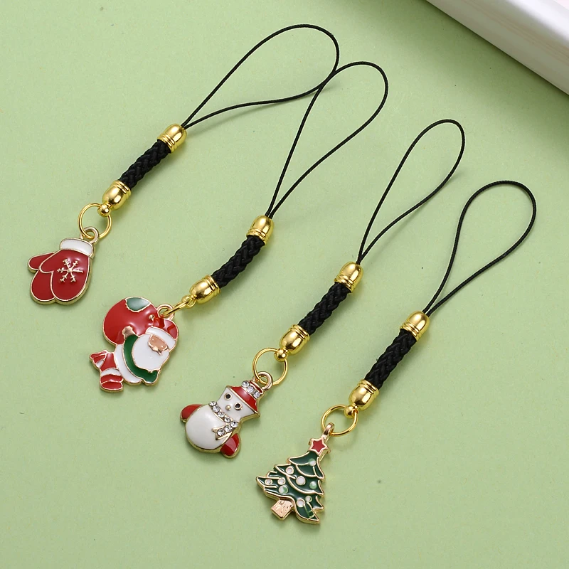 Metal Mobile Phone Pendant 1Pcs Christmas Elder Elk Snowman Wait Diagonal Lanyard Key Chain Accessories Decoration Ladies Gifts