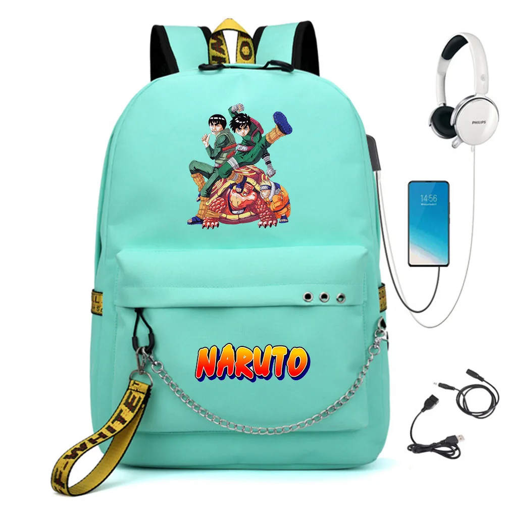 Anime Nylon Backpack Casual USB Charge Schoolbag Packsack Cartoon Teenager Knapsack Travel Laptop Bag Zipper Student Bookbag
