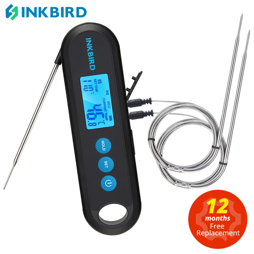 INKBIRD Digital Meat Thermometer 2 Sec Instant Readout IHT-2PB With External Probes Bluetooth Backlight Display For Grilling BBQ