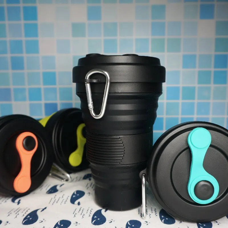 Collapsibl Silicone Coffee Cup with Straw Lid 550ml Folding Mug Leak Proof BPA Free Reusable Portable Water Bottle Travel Black images - 6