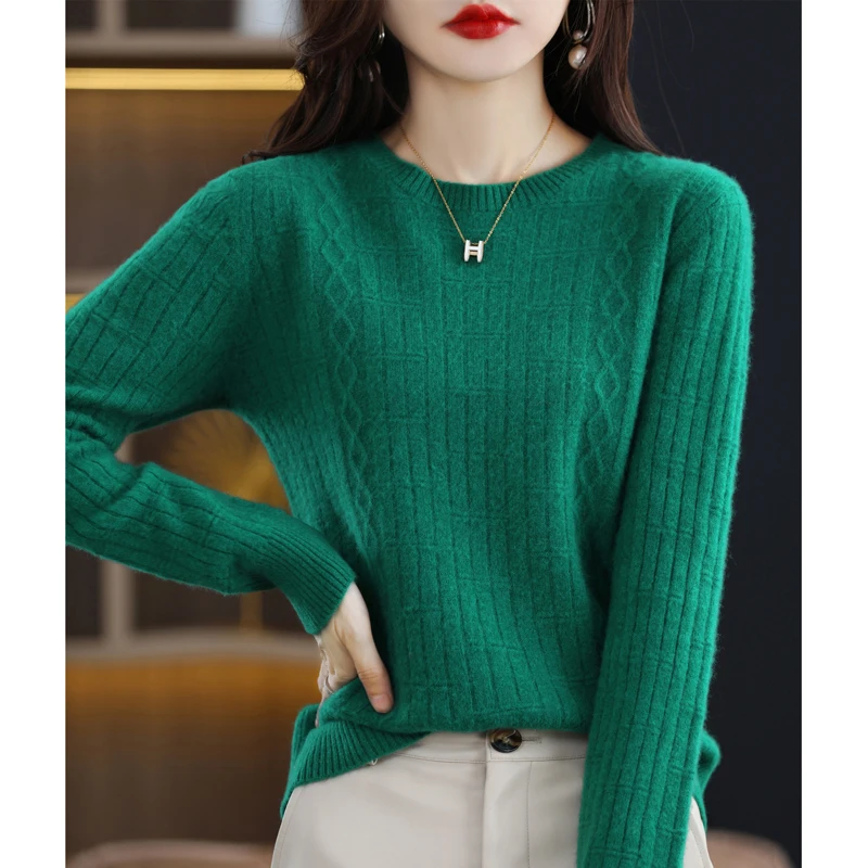 

Женский трикотажный пуловер с круглым вырезом, Осень-зима