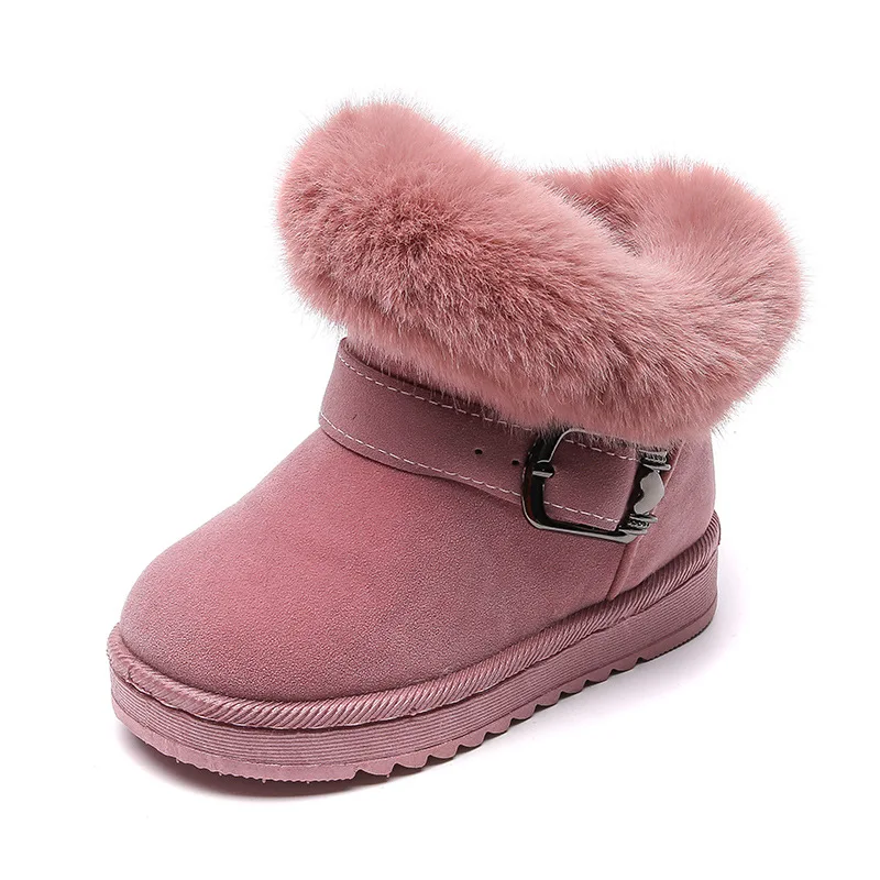 Winter Baby Snow Boots for Girls Warm Shoes Little Kids Fur Flats Pink Plush Booties 1-6y Outdoor PINK,BLACK, SIZE 21-30#