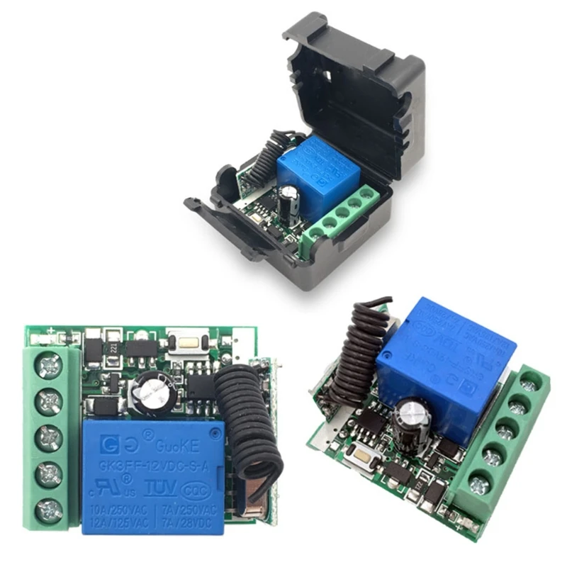 

433 MHz RF Remote Control Switch DC 12V 10A 1-Channel Relay Receiver for Garage/Door/Lamp