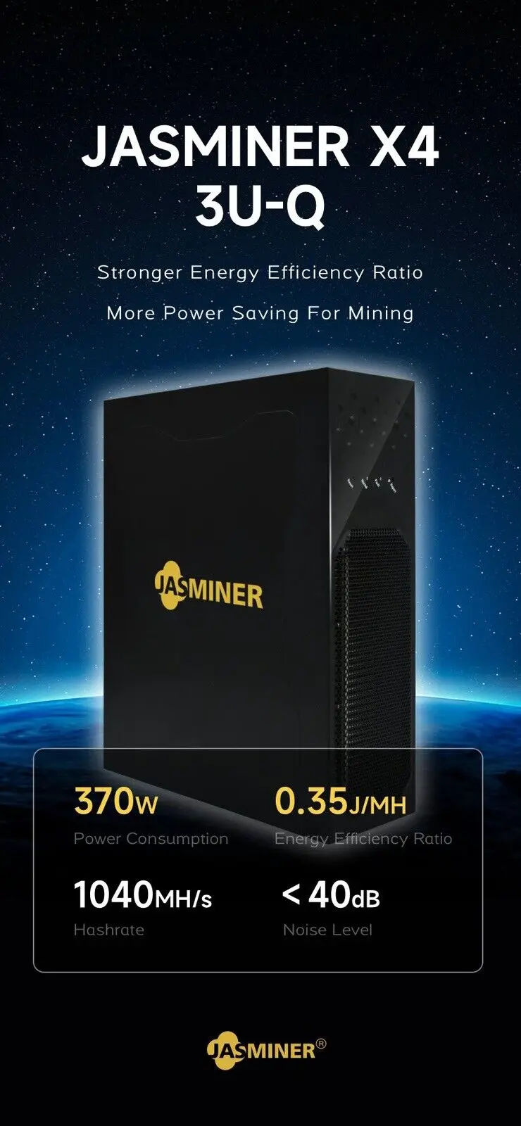 

New Release Jasminer X4-Q-Z ETC ETHW Miner 840MH/s 340w Low PowerOpens in a new window or tab Brand New