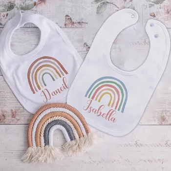 Personalised Baby Bib Custom rainbow with Name Girls boys Cotton Bibs Newborn Saliva Towel infant Bib Baptism Baby Shower Gifts 1