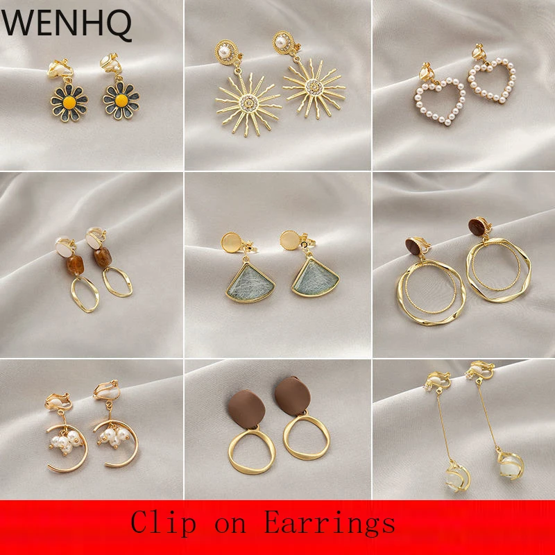 

WENHQ Korean Style Fashion Clip on Earrings No Pierced for Women Party Birthday Cute Hoop Earrings Cuff Hypoallergenic Ear Clip