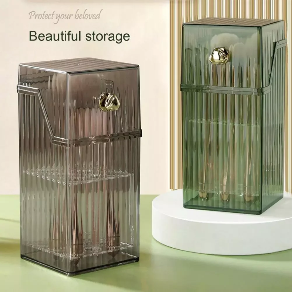 

NEW2023 Makeup Brush Box Transparent Knob Space Saving Eyeshadow Brush Cosmetic Brush Organizer for Bedroom