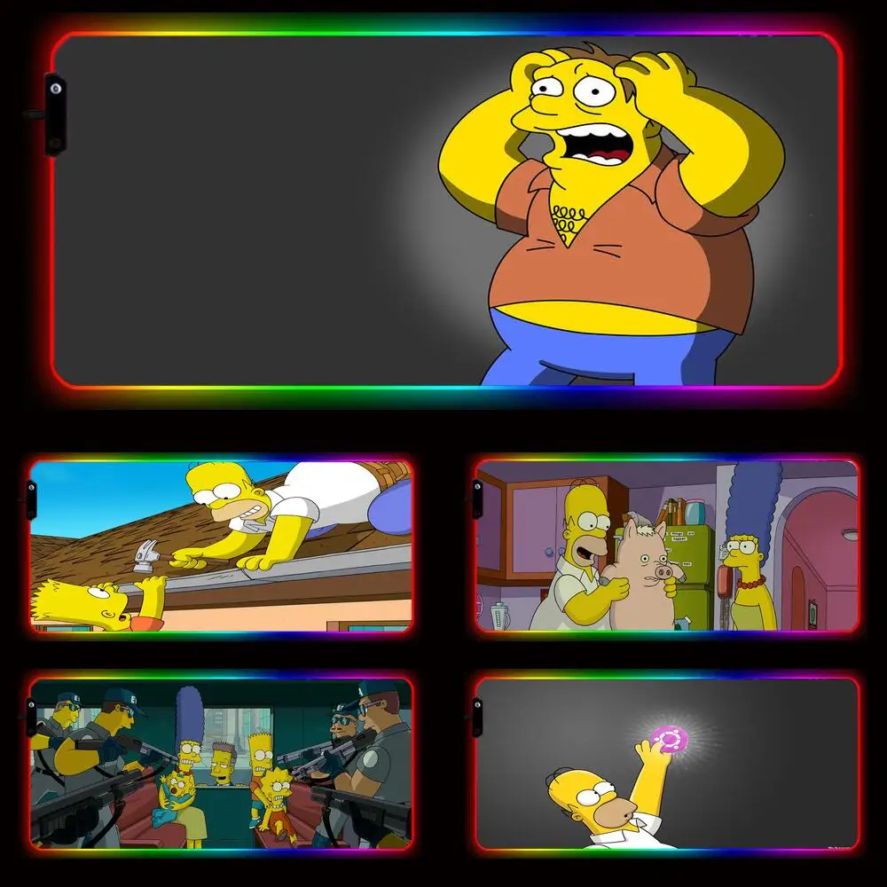 

Коврик для мыши Simpsons со светодиодной подсветкой, большой Настольный коврик для геймеров, офисный ковер, клавиатура, аксессуары для игр, мышь