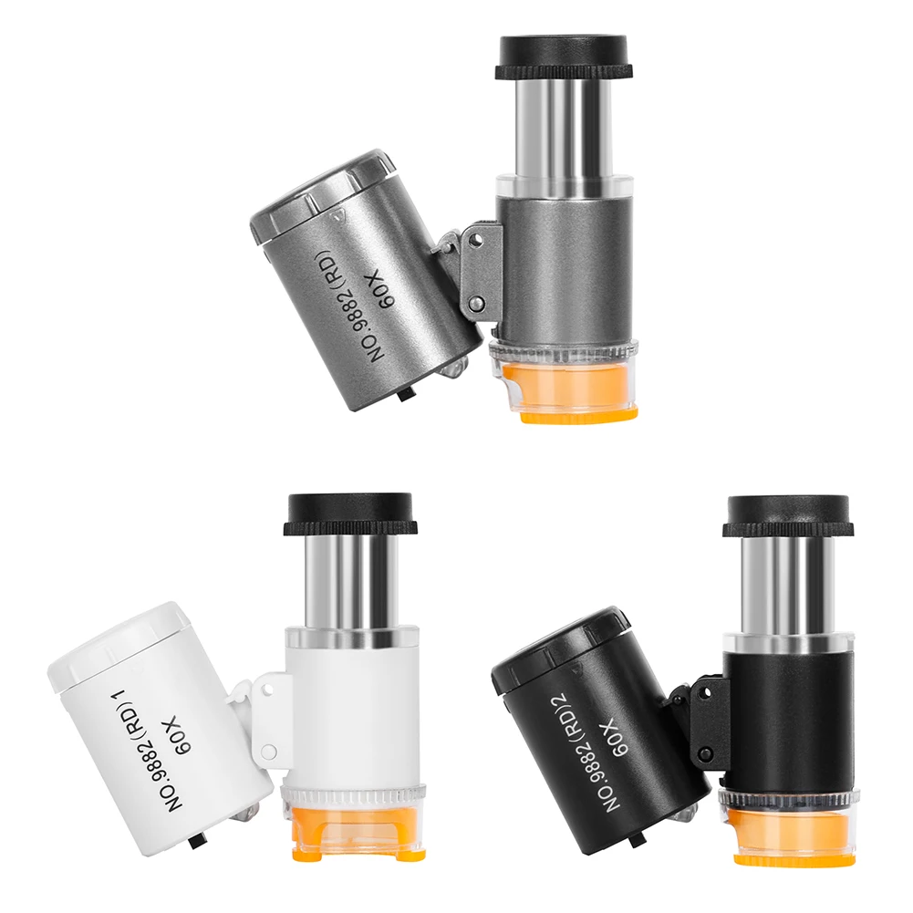 

Portable Microscope 60x Pocket Mini Microscope Magnifier Jeweler Loupes Glass Lens LED Light Money Detect Lamp Tester Dropship