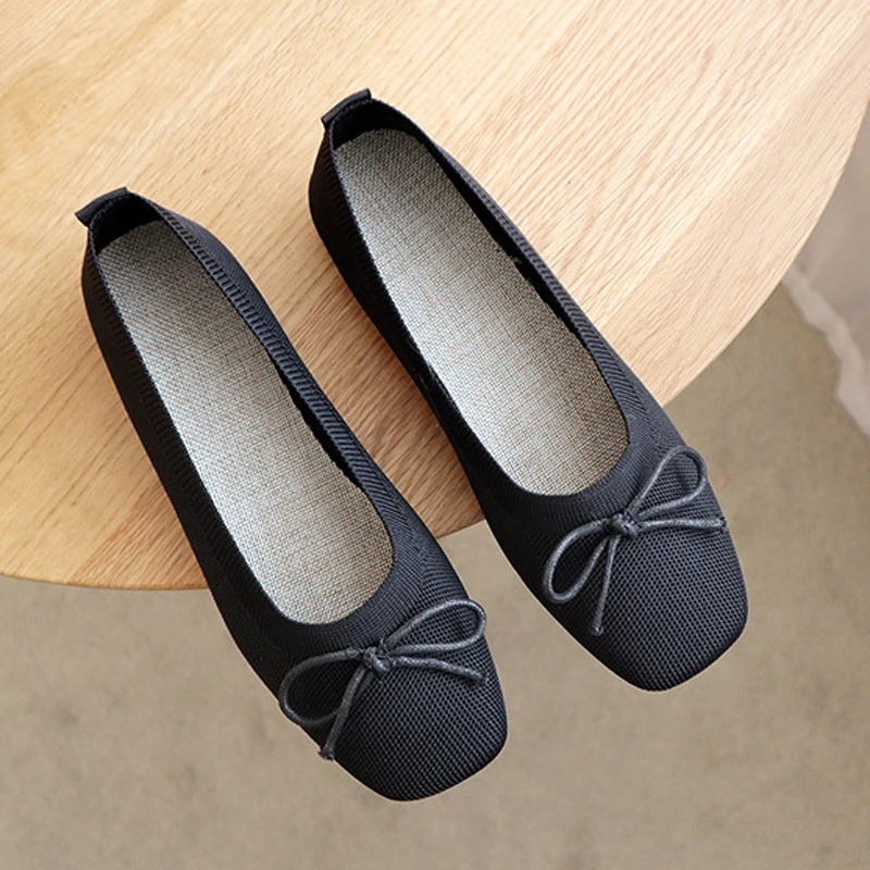 

Women Flat Mesh Shallow Loafers Closed Toe Ballet Flats Soft Sole Shoes Bow Knot 2022 New for