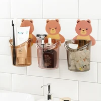 1pc bear shaped toothbrush holder bathroom cartoon toothbrush toothpaste wall suction holder rack container organizer animal
