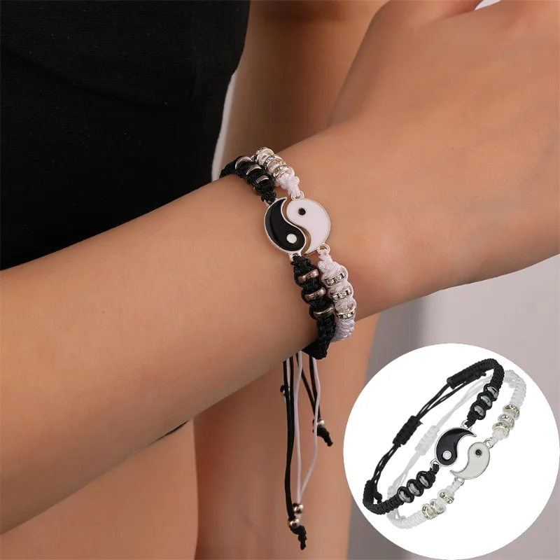 

Fashion Tai Chi Yin Yang Pendant Adjustable Woven Chain Bracelet Necklace for Couple Lover Best Friend Jewelry Set Gifts