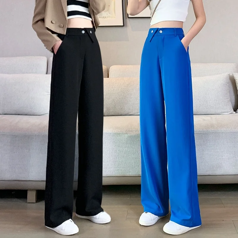 Women Pants High Waist Korean Fashion Wide Leg Trousers Women Spring Summer Klein Blue Solid Loose Full Length Straight Pants