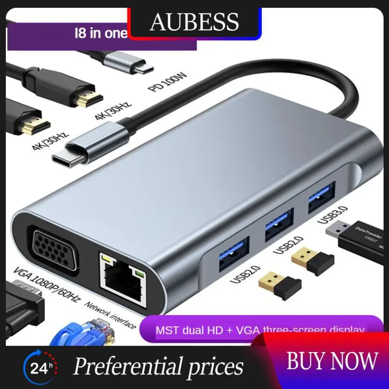 

Портативный разветвитель типа c, 100 Мбит/с, 8 в 1, док-станция, блок питания, адаптер типа C-4k Hd, многофункциональные офисные аксессуары