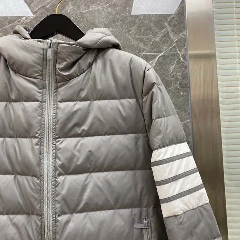 TB THOM Men's Jacket Winter Korean Fashion Down Jacket Down-Filled Matte Nylon White Stripes Hoodies Coats Casual Hooded Jackets