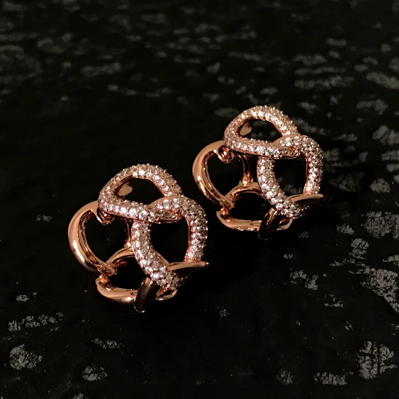 

s925 sterling silver new interlocking earrings female fashion personality rose gold earrings French bohemian style jewelry
