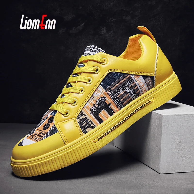Graffiti White Yellow Sneakers Women 2023 Flat Shoes Tennis Female Summer Casual Sport Vulcanized Shoes Woman basket femme