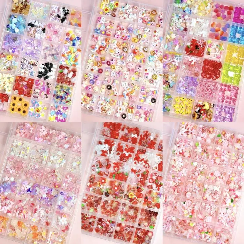1 коробка несколько стилей цветы банты смешанные подвески для ногтей мультяшная