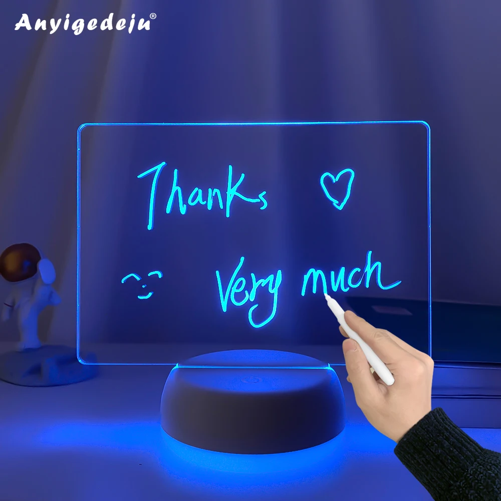 Tablero de notas 3D LED lámparas acrílico mensaje nota tablero borrable USB tablero de dibujo para niños dormitorio luz de noche regalos de cumpleaños para niños