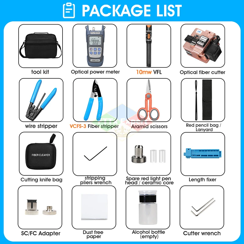 COMPTYCO FTTH Fiber Optic Tool Kit with Fiber Fibra Optica Power Meter and 10mW Visual Fault Locator AUA-X2 Rose gold FTTH tool