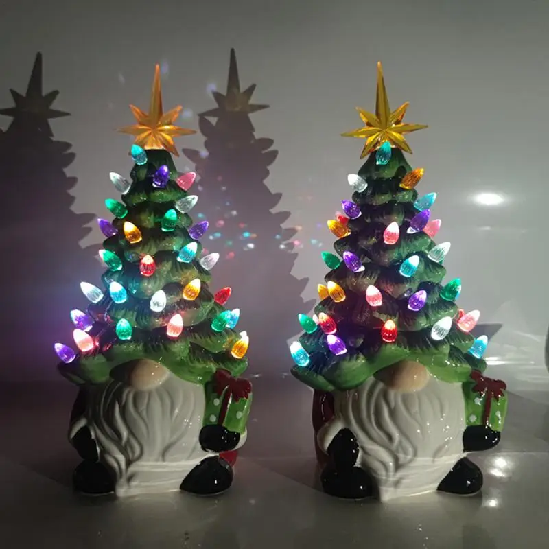 

Статуэтка из смолы, Рождественская елка со светодиодным оформлением, настольный центральный элемент, рождественское гном, Рождественское украшение