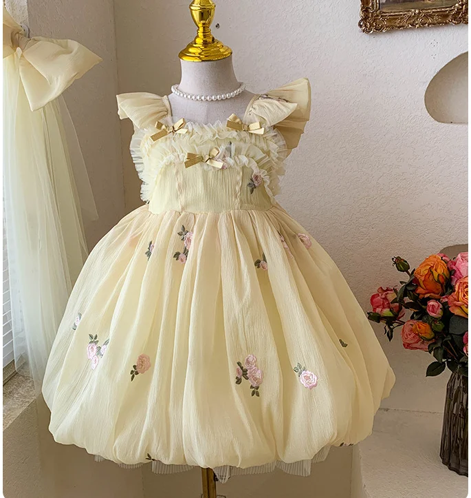 

Розничная продажа, новое платье с большим бантом на спине для маленьких девочек, милое детское платье принцессы, праздничное платье на день рождения на 2-7 лет