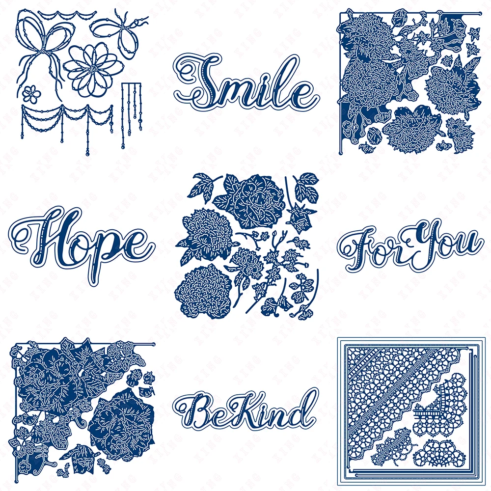 

New Entwined Bountiful Cluttered Corner Card Shape Diy Decor Embossing for You Smile Be Kind Hope Bouquet Tuck in Dreams Die Set