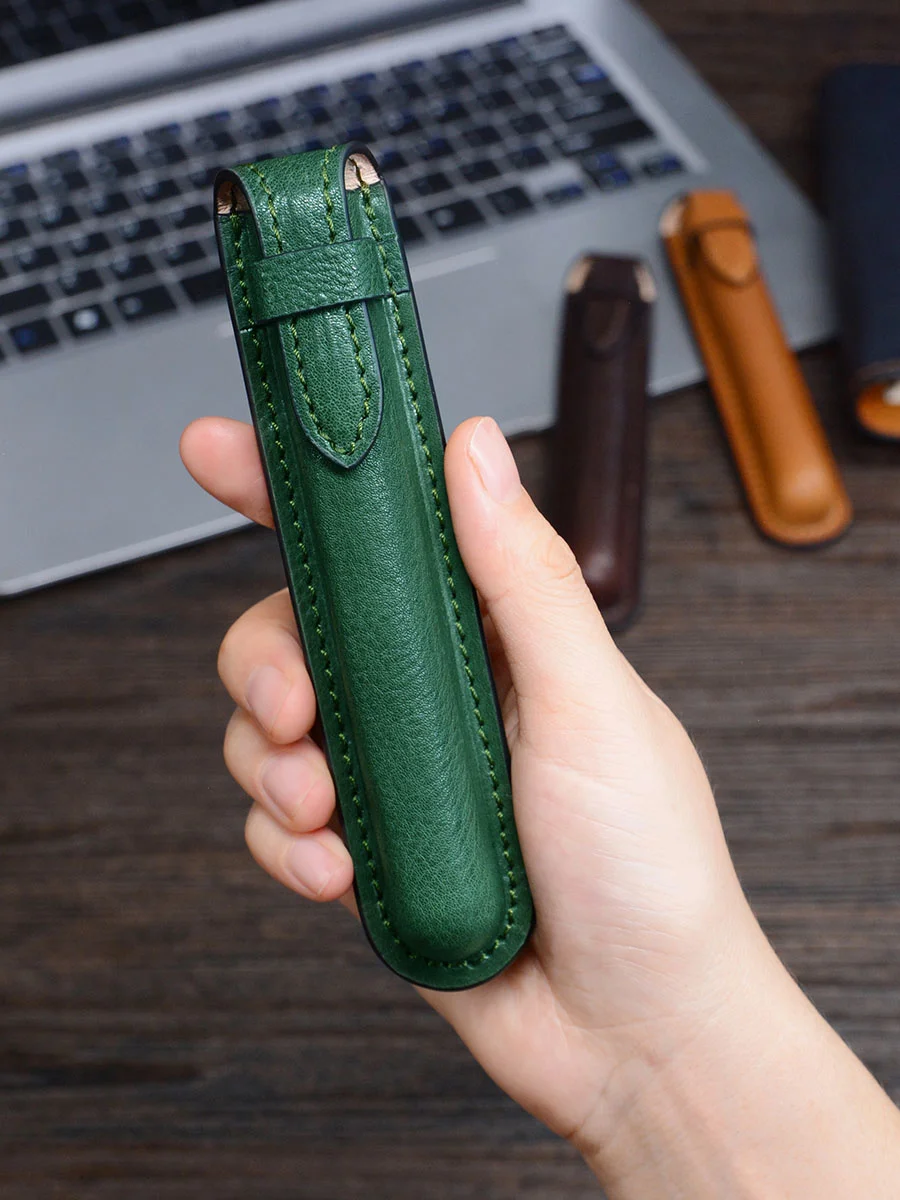 Mooshi Handmade Leather Pen Case Inserted Simple Vegetable Tanned Cow Leather Single Piece Storage High-grade Pen Bag
