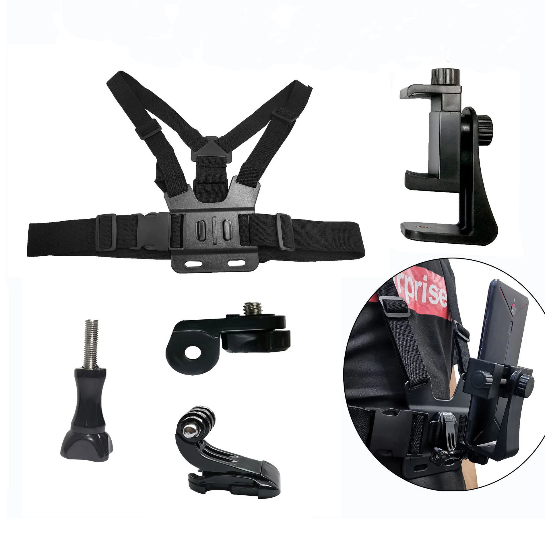 

Adjustable Chest Strap with Phone Clip Holder Chest Belt for Photo Video Phone Photography Outdoor Sports