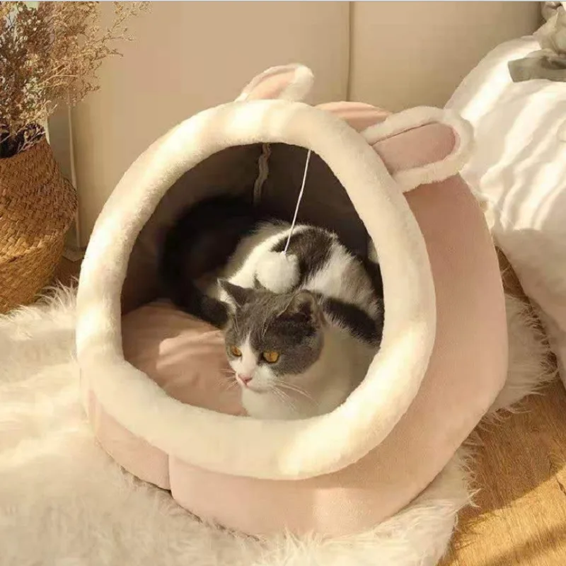 

Autumn and Winter Pet Supplies ThickPPCotton Cat House Warm Semi-Closed Standing Ear Cat Nest
