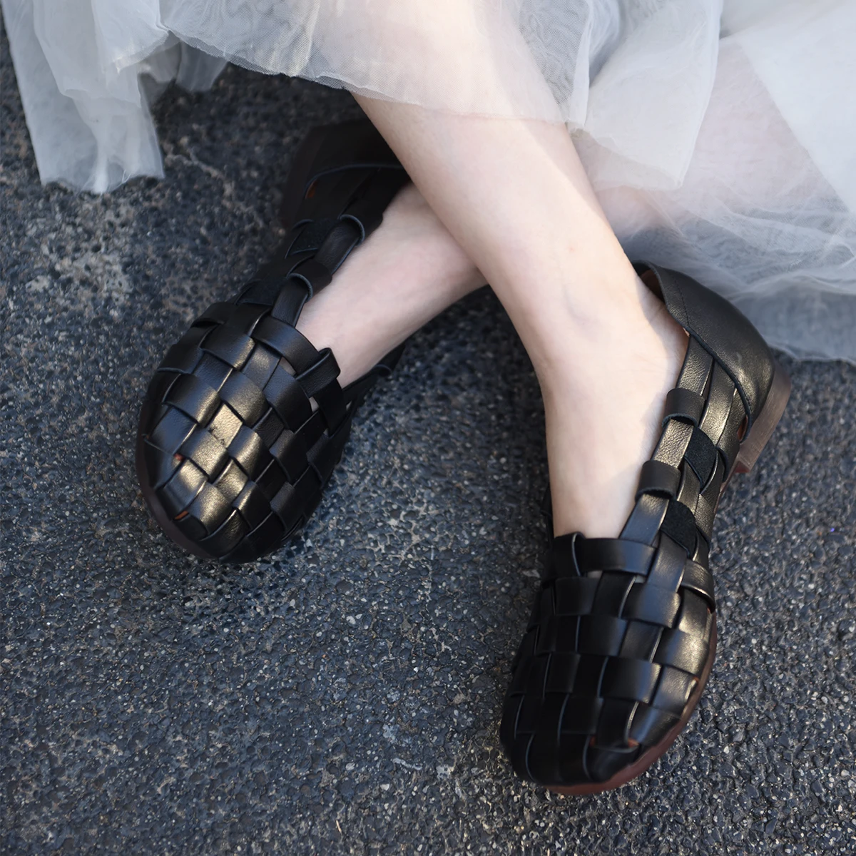 Женские босоножки с мягкой подошвой Artmu тканые туфли без каблуков роскошные из