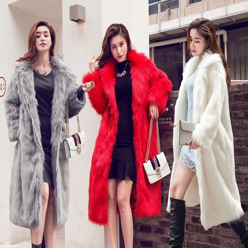 Women's Leather Fur Coat Autumn and Winter Faux Fox Fur Fur Coat Mid-Length Fur Coat Women's Loose Fashion Faux Fur Coat