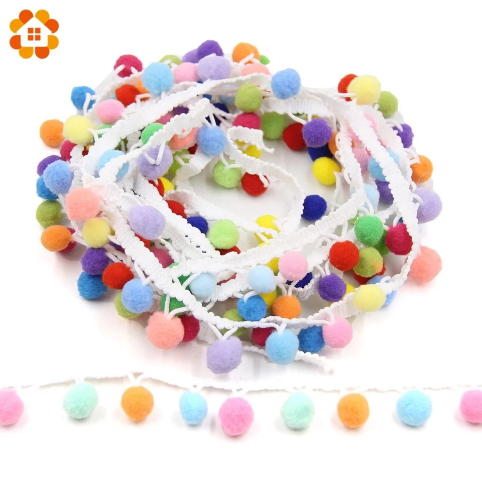 

5Yards Multi Colors 15MM Pom Pom Trim Ribbon Soft Pom Poms Crafts Handmade Ribbon DIY Wedding Decoration&Sewing Accessories