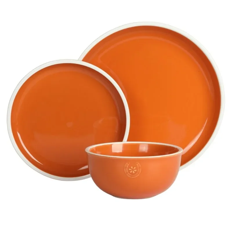 

Home Southern Sunrise 12-Piece Terra Cotta Solid Color Stoneware with White Rim Dinnerware Set by Miranda Lambert Health and Saf