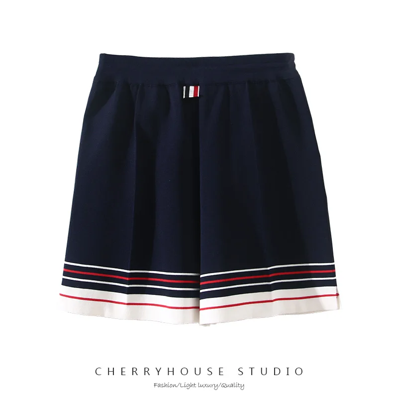 Tide brand TB fashion ice silk shorts summer pocket striped color matching loose casual pants knitted pants hot pants