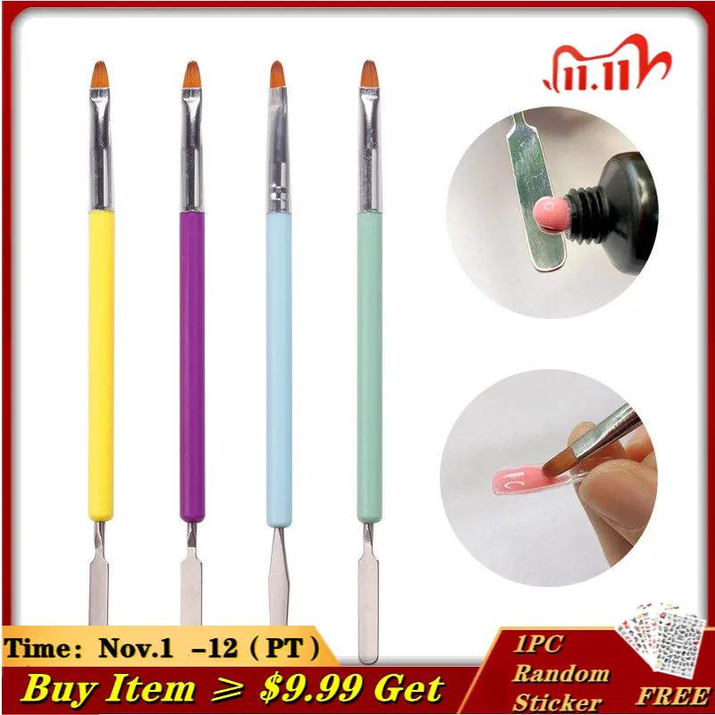 

Dual Ended Spatula Stick UV Gel Extension Drawing Nail Art Brush Acrylic Builder Flower Painting Pen Spatula Push Metal Brush