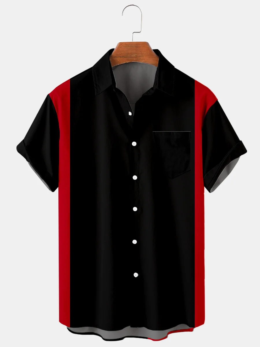 

Мужская свободная рубашка с коротким рукавом, рубашка в контрастную полоску с 3d-цифровым принтом, новинка 2021