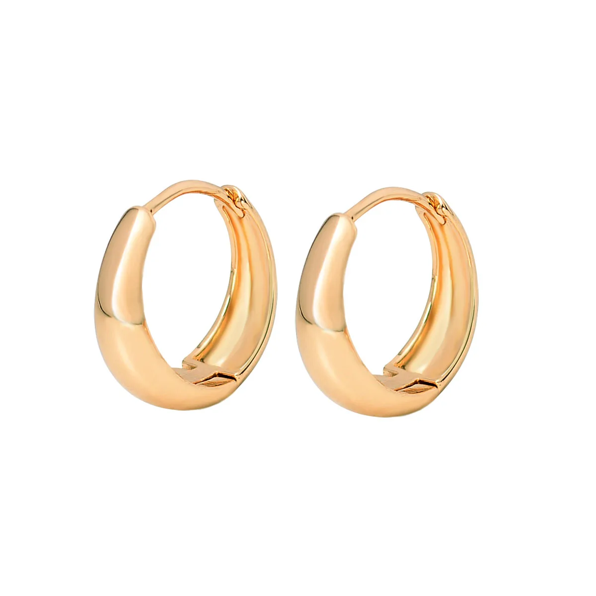 Top Quality High Polish Smooth Rose Gold Color Hoop Huggie Earrings Oval Chunky Jewelry Small Circle