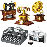 mini classic retro phone radio recorder typewriter phonograph building blocks model for bricks children toys christmas gifts
