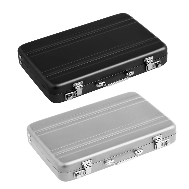 

Retail 2Pcs Aluminum Password Box Card Case Mini Suitcase Password Briefcase - Silver & Black