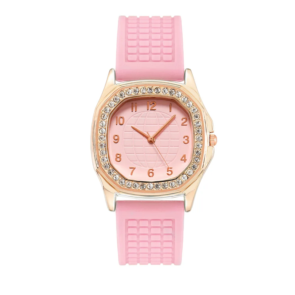 

New Fashion Diamond Square Alloy Shell Ladies Watch Simple Digital Time All-match Women's Watch
