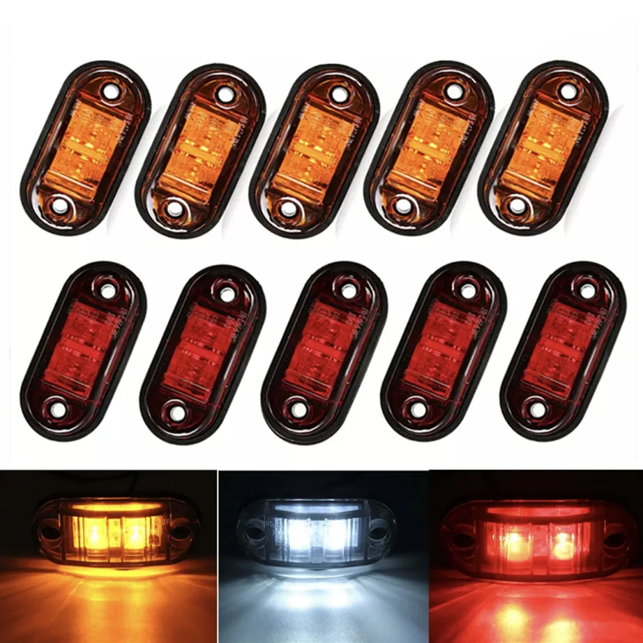 

10PCS 12V 24V Amber 2 Led Light Oval Clearance Trailer Car Truck Side Marker Tail Lamp Warning Light Side Marker Lamp