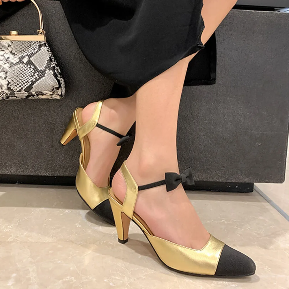 Brand New 2023 Spring Summer Bow Tie Elegant Genuine Leather High Heels Women Sandal Pumps Fashion Modern Party Lady Shoes Comfy