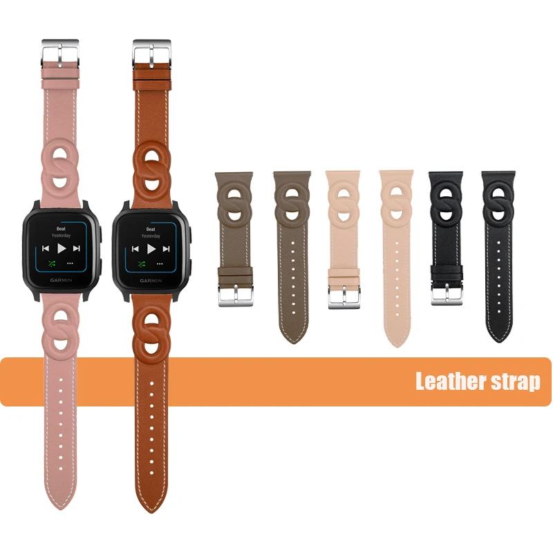 

20/22mm Band Double Circle Genuine Leather Strap for Garmin Venu Sq 2 Plus/ venu2 plus /Forerunner 645 245 55 158 / Vivoactive 3