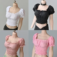 16 scale female soldier off shoulder puff sleeve pleated top short t shirt clothes model accessories for 12 action figure body