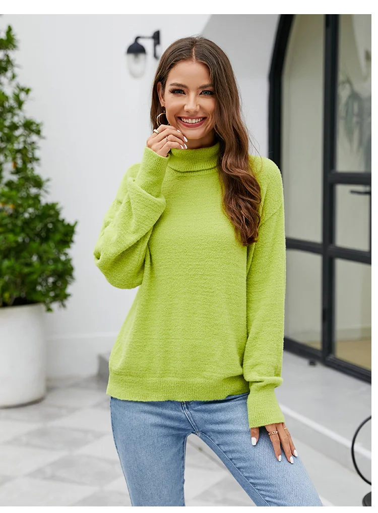 

2023 элегантный повседневный вязаный свитер с высоким воротником женский осенне-зимний новый однотонный пуловер с длинным рукавом вязаная нижняя рубашка